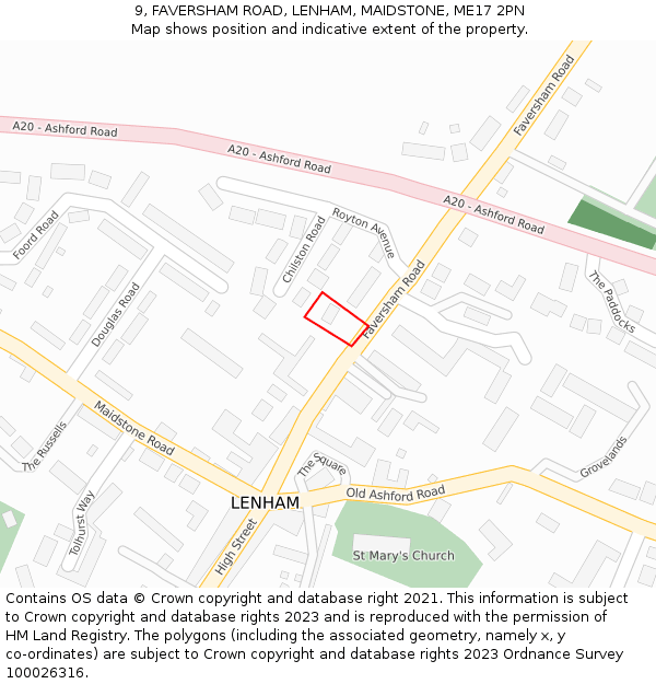 9, FAVERSHAM ROAD, LENHAM, MAIDSTONE, ME17 2PN: Location map and indicative extent of plot