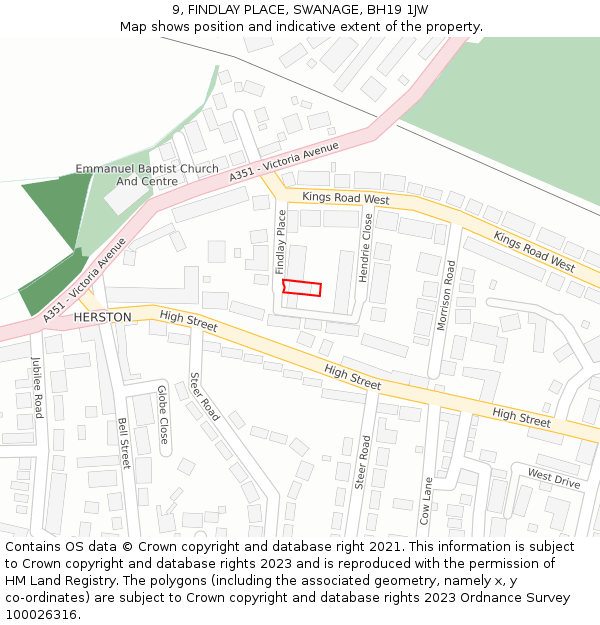 9, FINDLAY PLACE, SWANAGE, BH19 1JW: Location map and indicative extent of plot