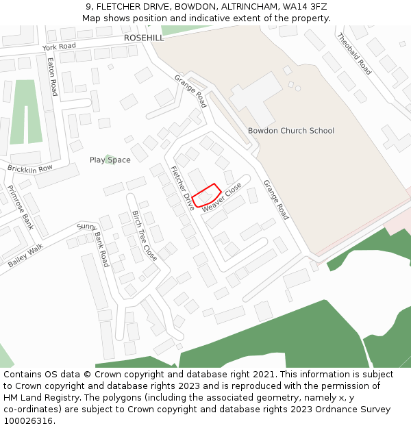 9, FLETCHER DRIVE, BOWDON, ALTRINCHAM, WA14 3FZ: Location map and indicative extent of plot