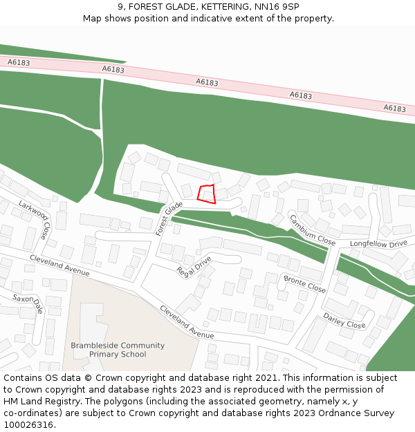 9, FOREST GLADE, KETTERING, NN16 9SP: Location map and indicative extent of plot