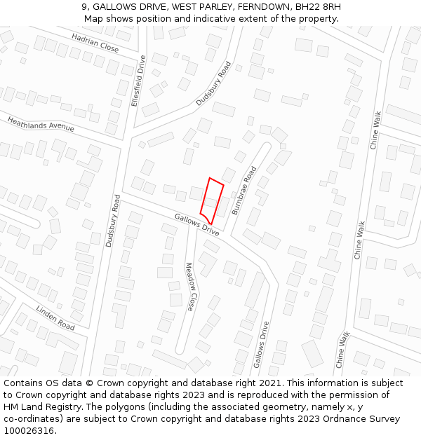 9, GALLOWS DRIVE, WEST PARLEY, FERNDOWN, BH22 8RH: Location map and indicative extent of plot