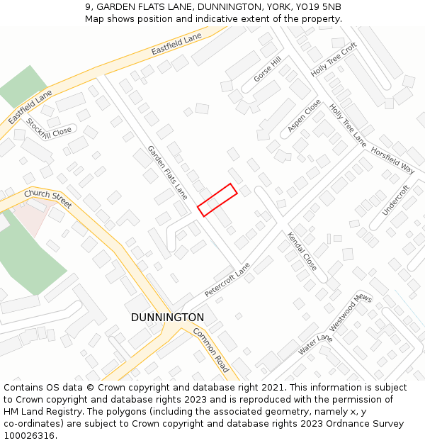 9, GARDEN FLATS LANE, DUNNINGTON, YORK, YO19 5NB: Location map and indicative extent of plot