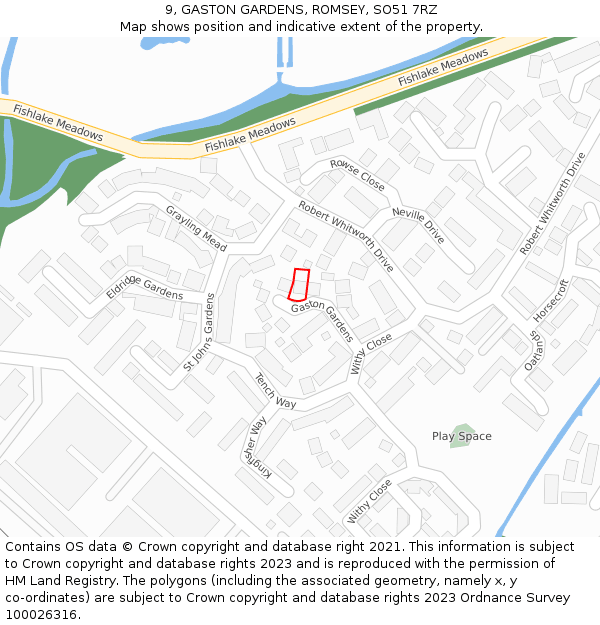 9, GASTON GARDENS, ROMSEY, SO51 7RZ: Location map and indicative extent of plot