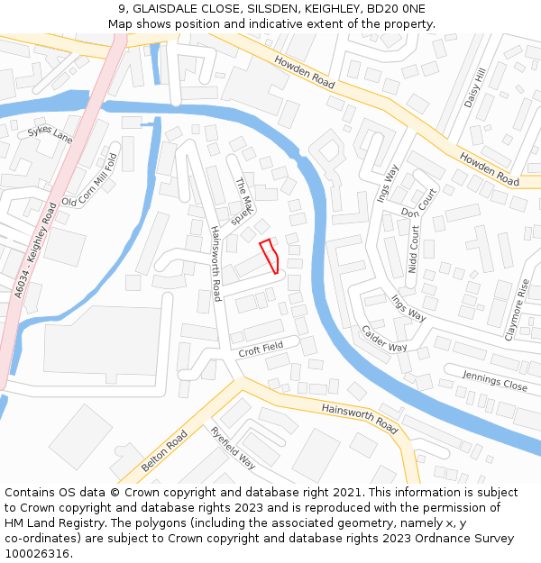 9, GLAISDALE CLOSE, SILSDEN, KEIGHLEY, BD20 0NE: Location map and indicative extent of plot