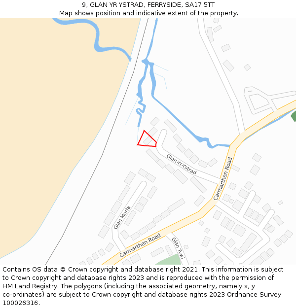 9, GLAN YR YSTRAD, FERRYSIDE, SA17 5TT: Location map and indicative extent of plot