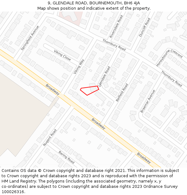 9, GLENDALE ROAD, BOURNEMOUTH, BH6 4JA: Location map and indicative extent of plot