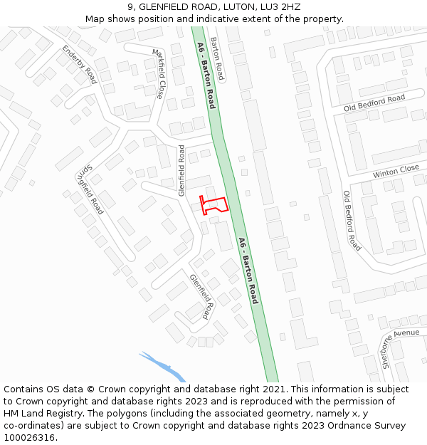 9, GLENFIELD ROAD, LUTON, LU3 2HZ: Location map and indicative extent of plot