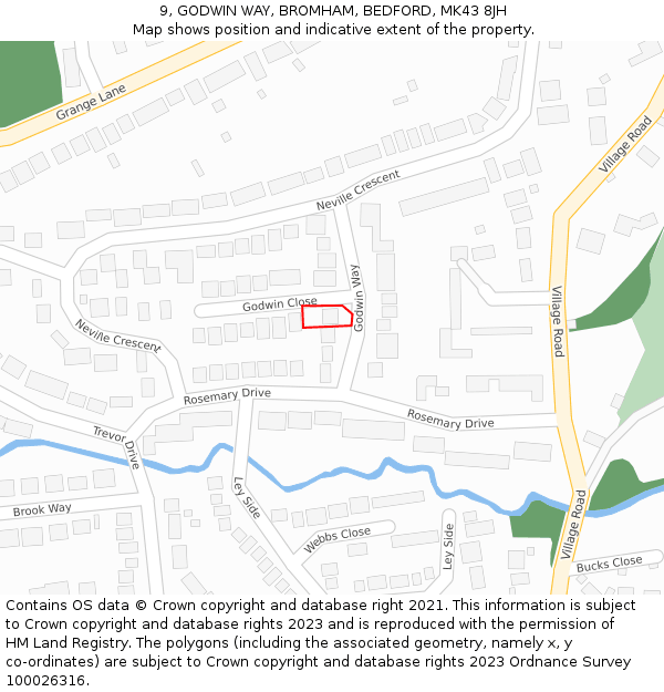 9, GODWIN WAY, BROMHAM, BEDFORD, MK43 8JH: Location map and indicative extent of plot