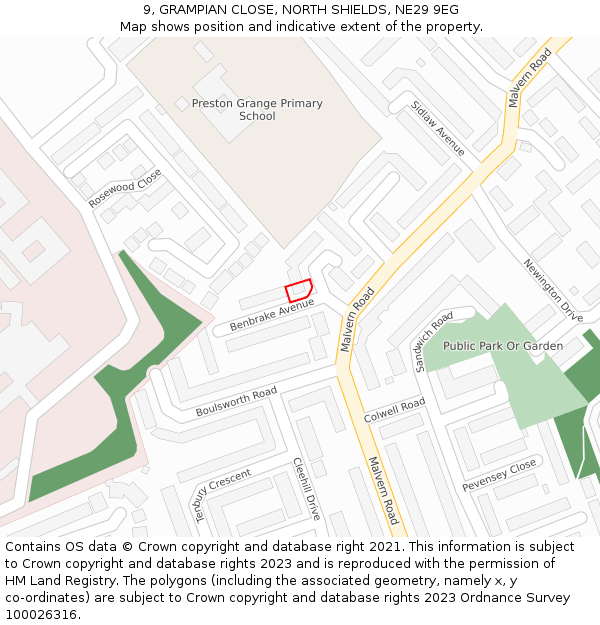 9, GRAMPIAN CLOSE, NORTH SHIELDS, NE29 9EG: Location map and indicative extent of plot