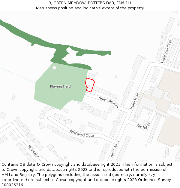 9, GREEN MEADOW, POTTERS BAR, EN6 1LL: Location map and indicative extent of plot