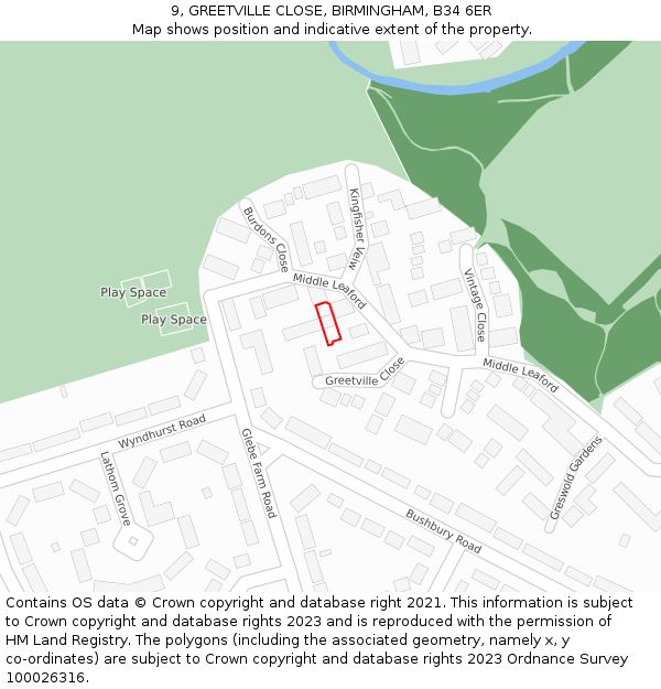 9, GREETVILLE CLOSE, BIRMINGHAM, B34 6ER: Location map and indicative extent of plot