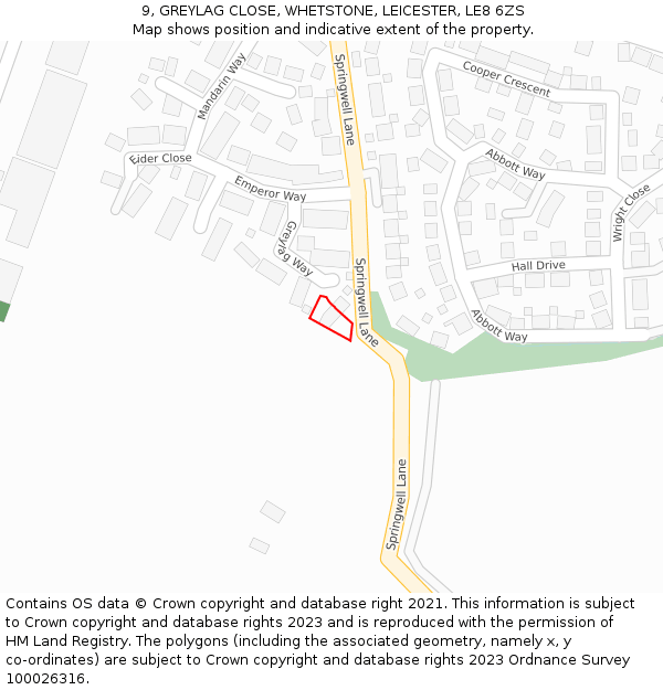 9, GREYLAG CLOSE, WHETSTONE, LEICESTER, LE8 6ZS: Location map and indicative extent of plot