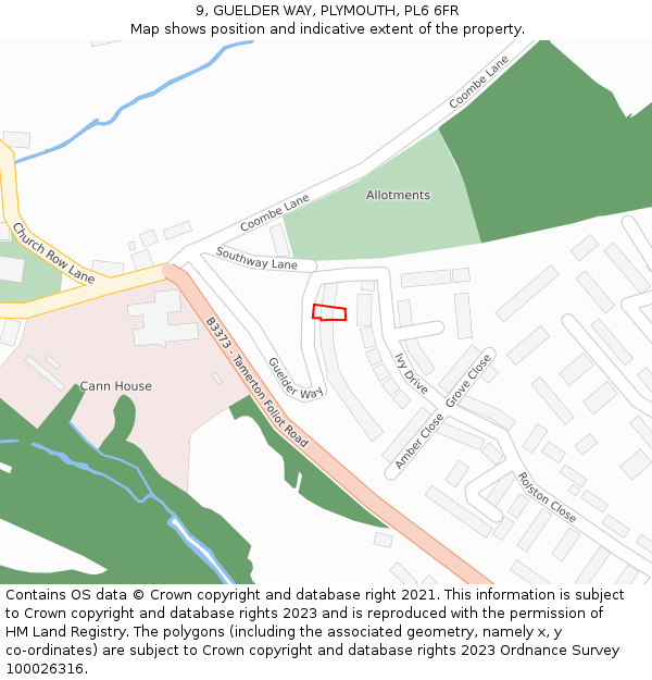 9, GUELDER WAY, PLYMOUTH, PL6 6FR: Location map and indicative extent of plot