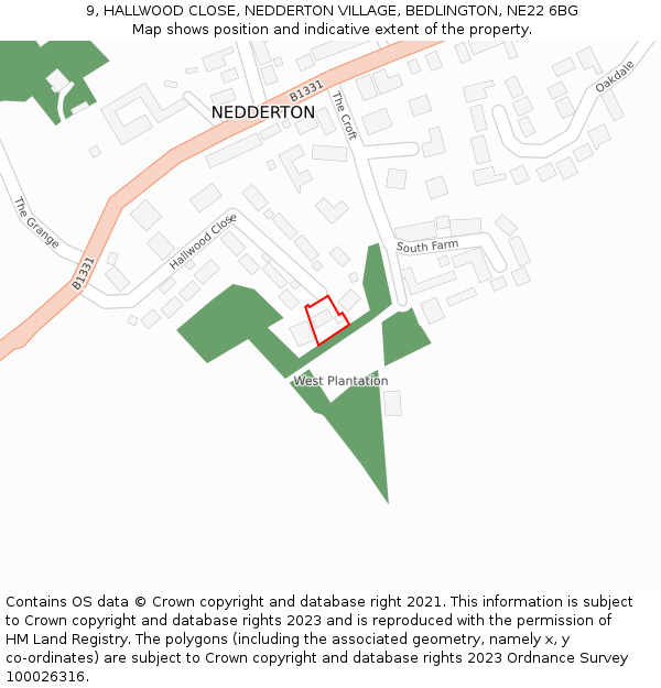 9, HALLWOOD CLOSE, NEDDERTON VILLAGE, BEDLINGTON, NE22 6BG: Location map and indicative extent of plot