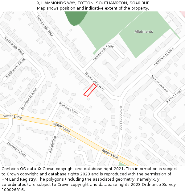 9, HAMMONDS WAY, TOTTON, SOUTHAMPTON, SO40 3HE: Location map and indicative extent of plot