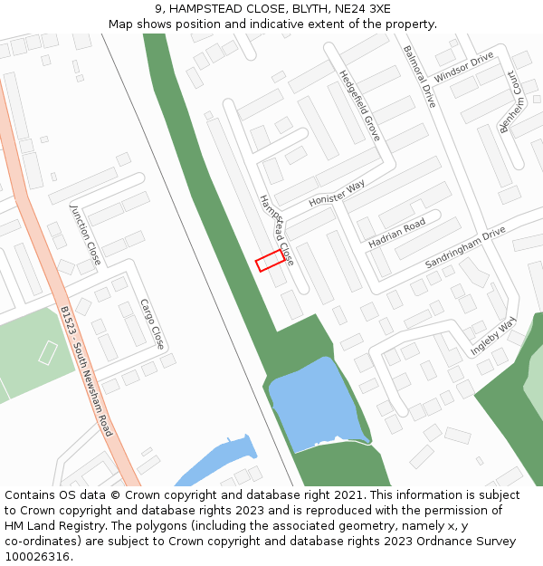 9, HAMPSTEAD CLOSE, BLYTH, NE24 3XE: Location map and indicative extent of plot