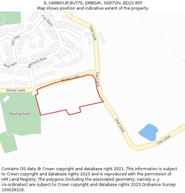 9, HARBOUR BUTTS, EMBSAY, SKIPTON, BD23 6FP: Location map and indicative extent of plot