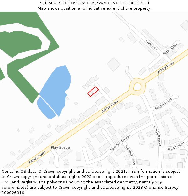 9, HARVEST GROVE, MOIRA, SWADLINCOTE, DE12 6EH: Location map and indicative extent of plot