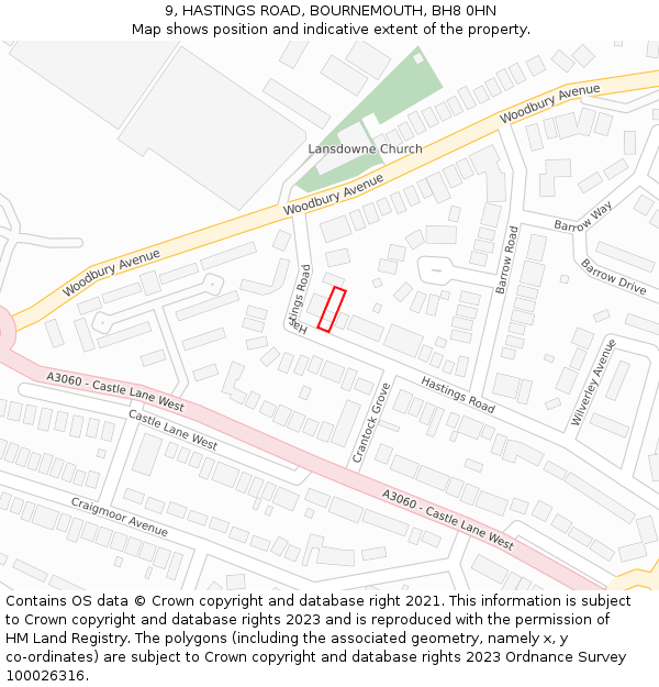 9, HASTINGS ROAD, BOURNEMOUTH, BH8 0HN: Location map and indicative extent of plot