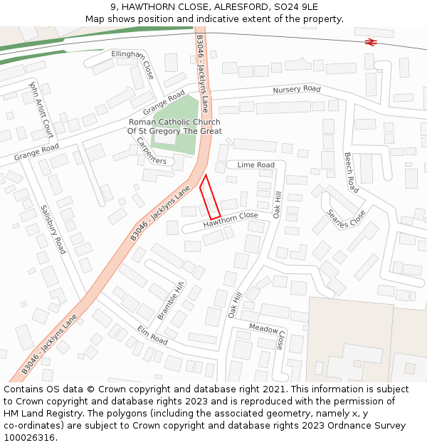 9, HAWTHORN CLOSE, ALRESFORD, SO24 9LE: Location map and indicative extent of plot