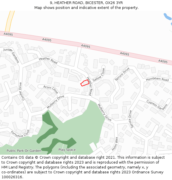 9, HEATHER ROAD, BICESTER, OX26 3YR: Location map and indicative extent of plot