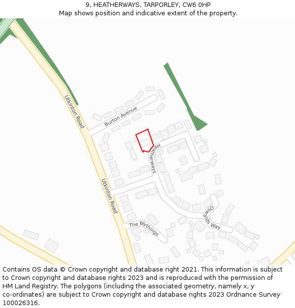 9, HEATHERWAYS, TARPORLEY, CW6 0HP: Location map and indicative extent of plot