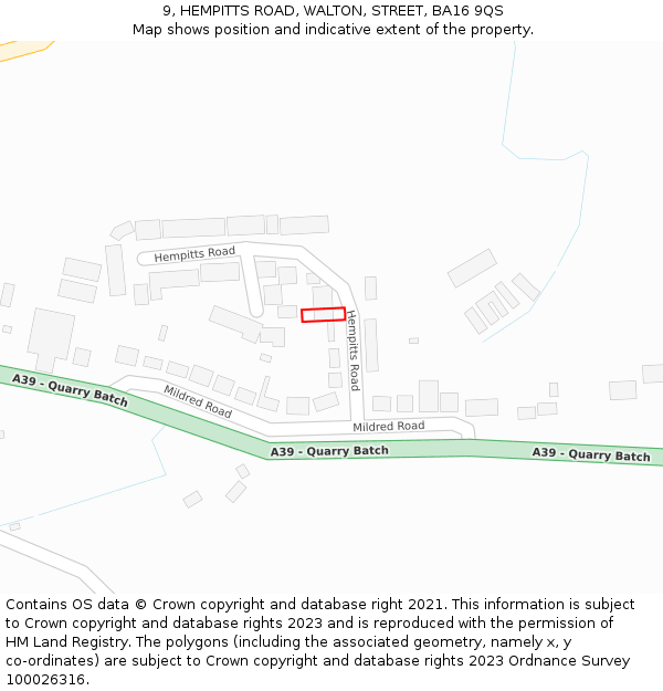 9, HEMPITTS ROAD, WALTON, STREET, BA16 9QS: Location map and indicative extent of plot