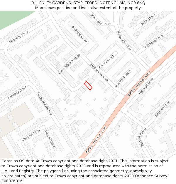 9, HENLEY GARDENS, STAPLEFORD, NOTTINGHAM, NG9 8NQ: Location map and indicative extent of plot