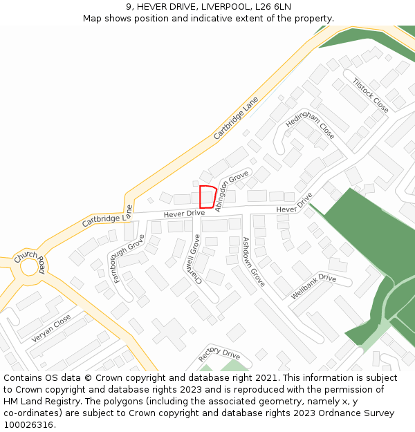 9, HEVER DRIVE, LIVERPOOL, L26 6LN: Location map and indicative extent of plot