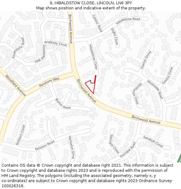 9, HIBALDSTOW CLOSE, LINCOLN, LN6 3PY: Location map and indicative extent of plot