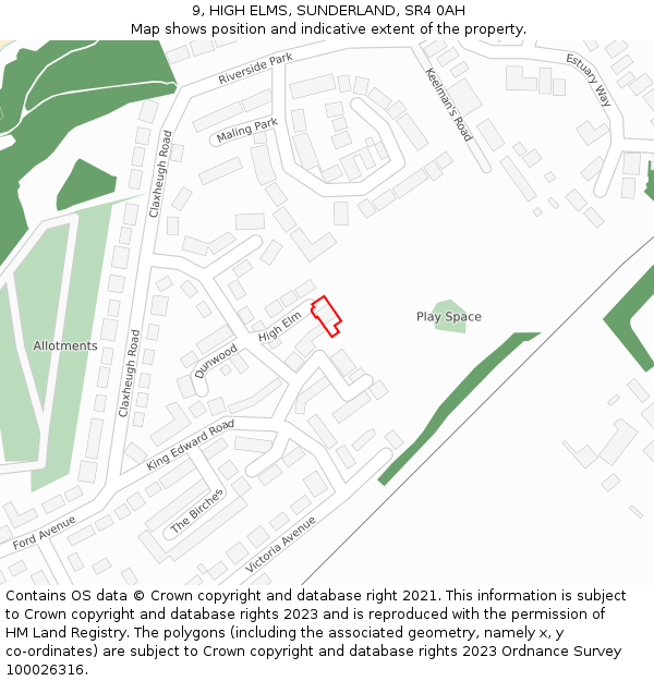 9, HIGH ELMS, SUNDERLAND, SR4 0AH: Location map and indicative extent of plot