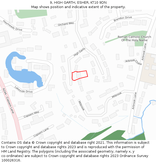 9, HIGH GARTH, ESHER, KT10 9DN: Location map and indicative extent of plot