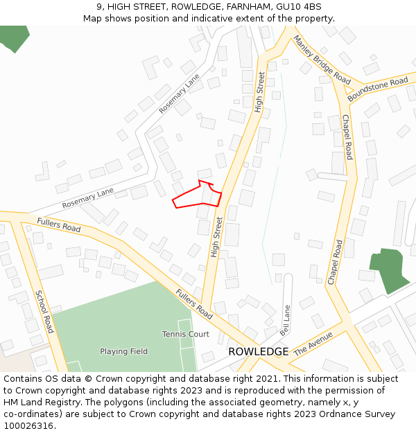 9, HIGH STREET, ROWLEDGE, FARNHAM, GU10 4BS: Location map and indicative extent of plot