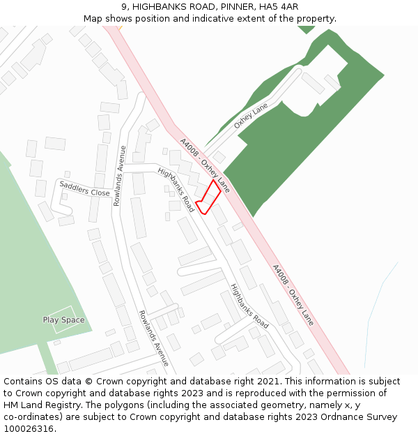 9, HIGHBANKS ROAD, PINNER, HA5 4AR: Location map and indicative extent of plot