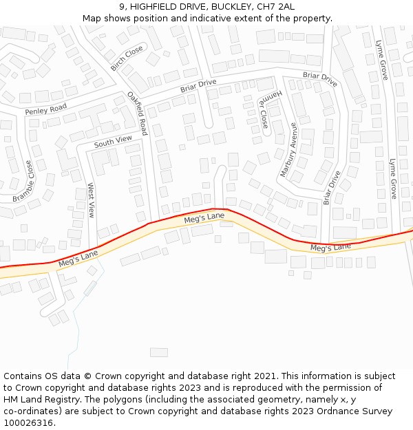 9, HIGHFIELD DRIVE, BUCKLEY, CH7 2AL: Location map and indicative extent of plot