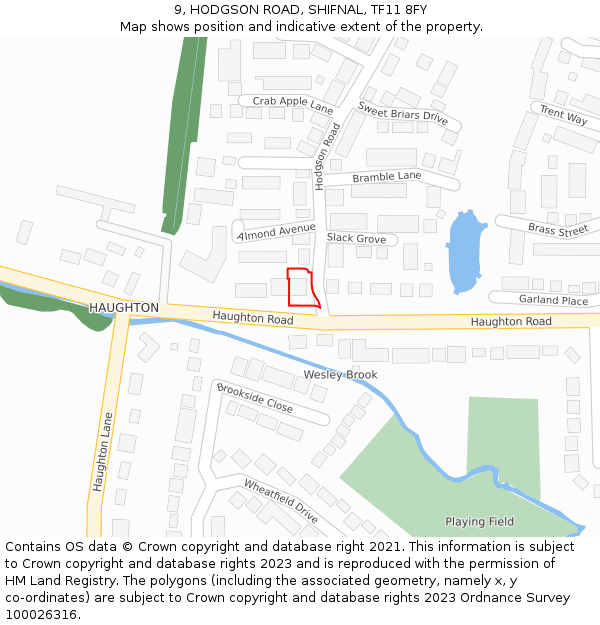 9, HODGSON ROAD, SHIFNAL, TF11 8FY: Location map and indicative extent of plot