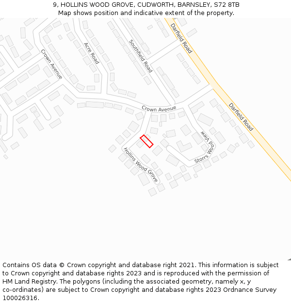 9, HOLLINS WOOD GROVE, CUDWORTH, BARNSLEY, S72 8TB: Location map and indicative extent of plot