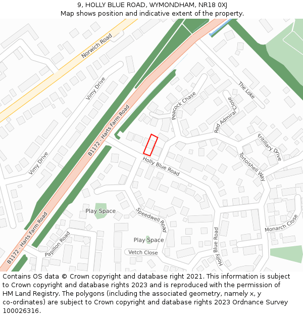 9, HOLLY BLUE ROAD, WYMONDHAM, NR18 0XJ: Location map and indicative extent of plot