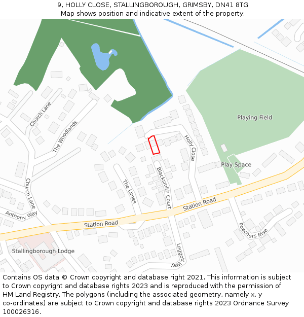 9, HOLLY CLOSE, STALLINGBOROUGH, GRIMSBY, DN41 8TG: Location map and indicative extent of plot