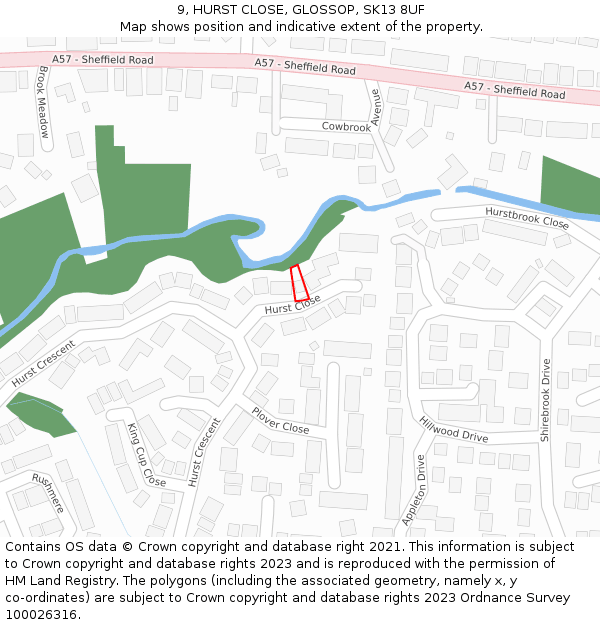 9, HURST CLOSE, GLOSSOP, SK13 8UF: Location map and indicative extent of plot