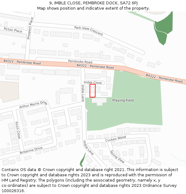 9, IMBLE CLOSE, PEMBROKE DOCK, SA72 6PJ: Location map and indicative extent of plot