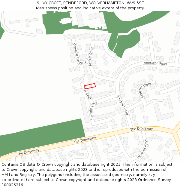 9, IVY CROFT, PENDEFORD, WOLVERHAMPTON, WV9 5SE: Location map and indicative extent of plot