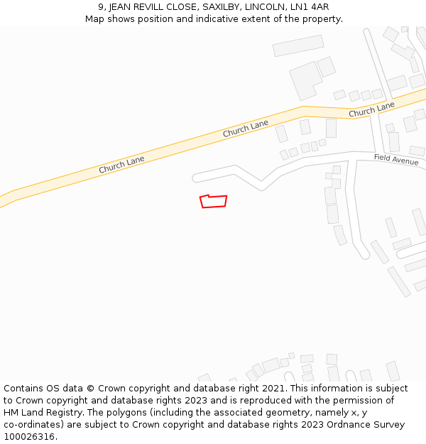 9, JEAN REVILL CLOSE, SAXILBY, LINCOLN, LN1 4AR: Location map and indicative extent of plot