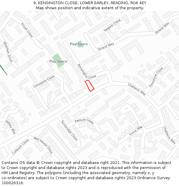 9, KENSINGTON CLOSE, LOWER EARLEY, READING, RG6 4EY: Location map and indicative extent of plot