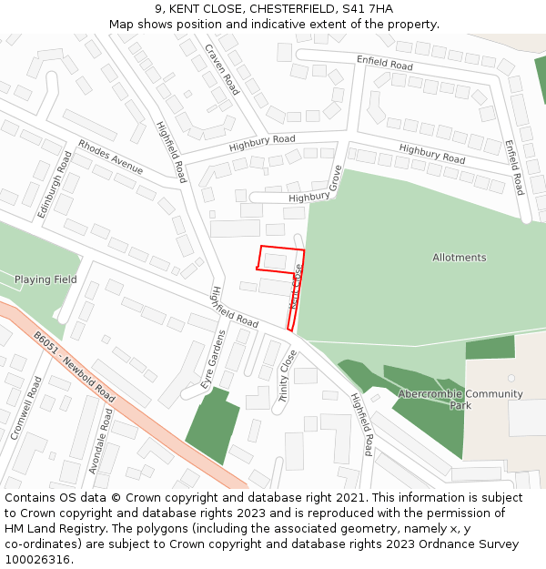 9, KENT CLOSE, CHESTERFIELD, S41 7HA: Location map and indicative extent of plot