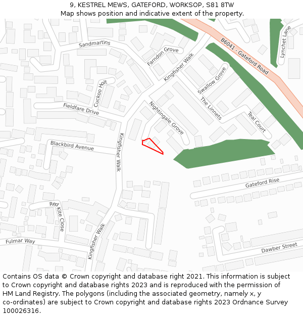 9, KESTREL MEWS, GATEFORD, WORKSOP, S81 8TW: Location map and indicative extent of plot