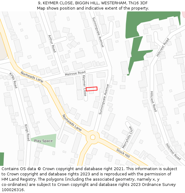 9, KEYMER CLOSE, BIGGIN HILL, WESTERHAM, TN16 3DF: Location map and indicative extent of plot