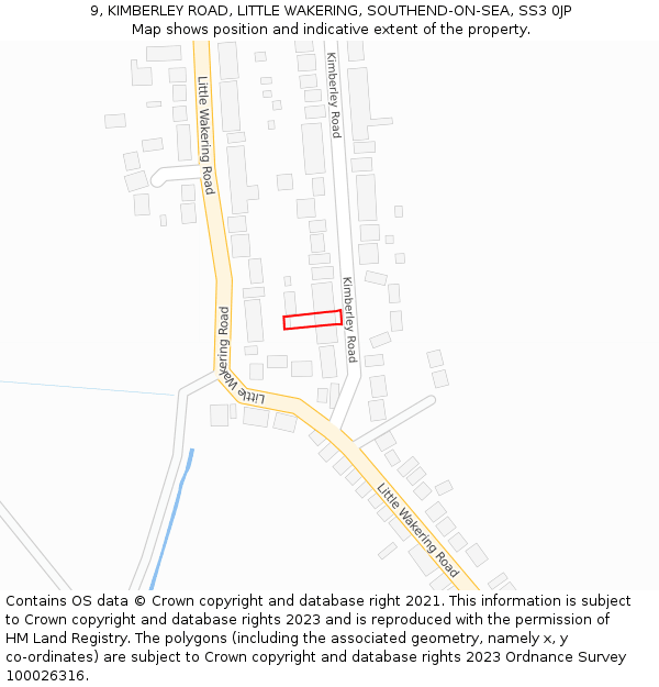 9, KIMBERLEY ROAD, LITTLE WAKERING, SOUTHEND-ON-SEA, SS3 0JP: Location map and indicative extent of plot