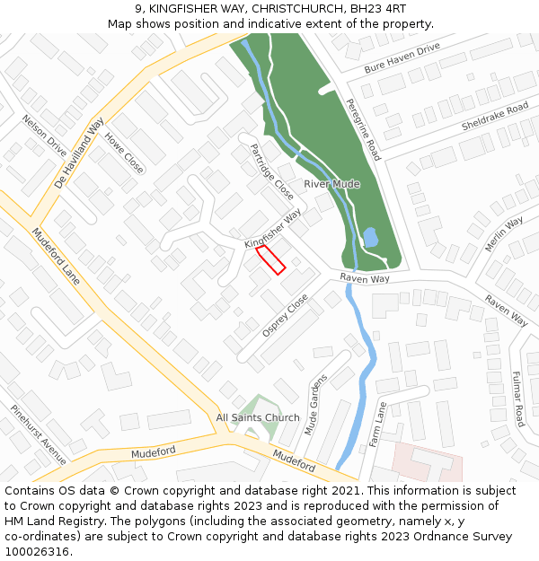 9, KINGFISHER WAY, CHRISTCHURCH, BH23 4RT: Location map and indicative extent of plot