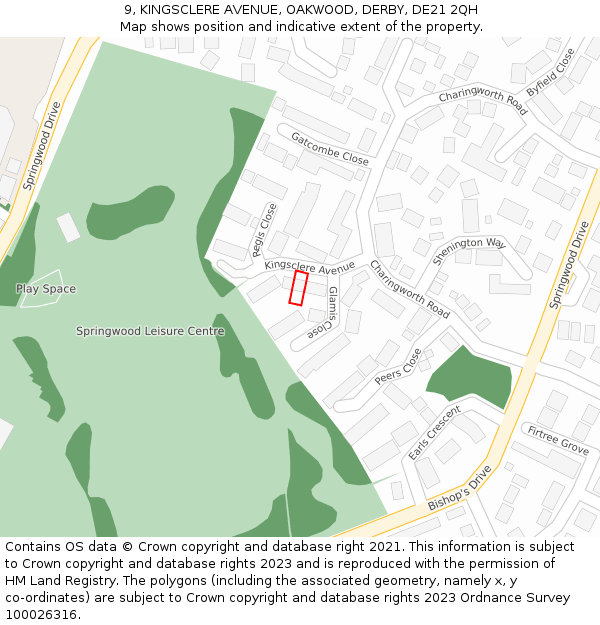 9, KINGSCLERE AVENUE, OAKWOOD, DERBY, DE21 2QH: Location map and indicative extent of plot